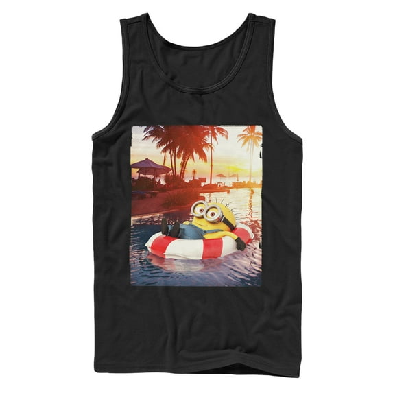 Men's Despicable Me Minion Tropical Vacation Tank Top Black 2X Large