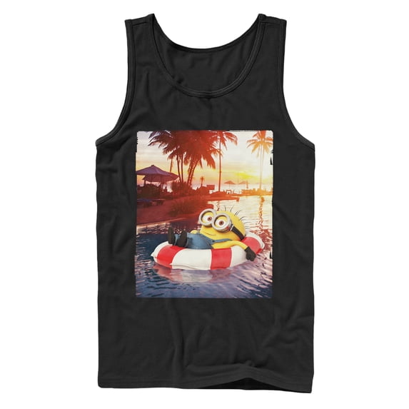 Men's Despicable Me Minion Tropical Vacation Tank Top Black Medium