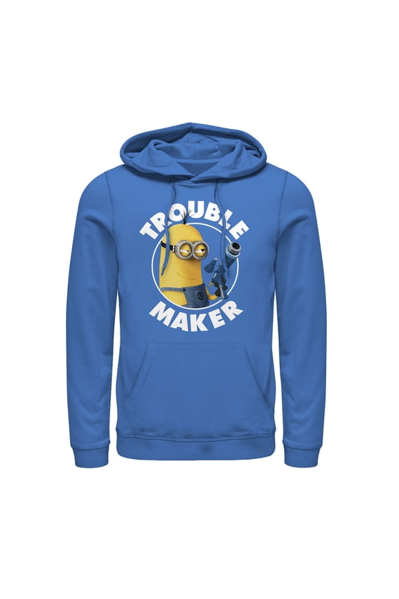 Men's Despicable Me Minion Trouble Maker Pull Over Hoodie Royal Blue Small