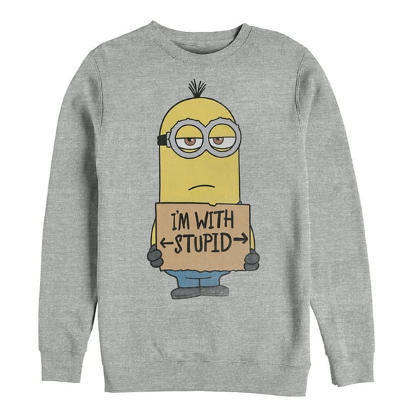 Men's Despicable Me Minion With Stupid Sweatshirt Athletic Heather Medium