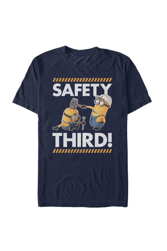 Men's Despicable Me Minions Safety Third Graphic Tee Navy Blue Medium