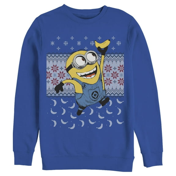 Men's Despicable Me Ugly Christmas Minons Banana  Sweatshirt Royal Blue 3X Large