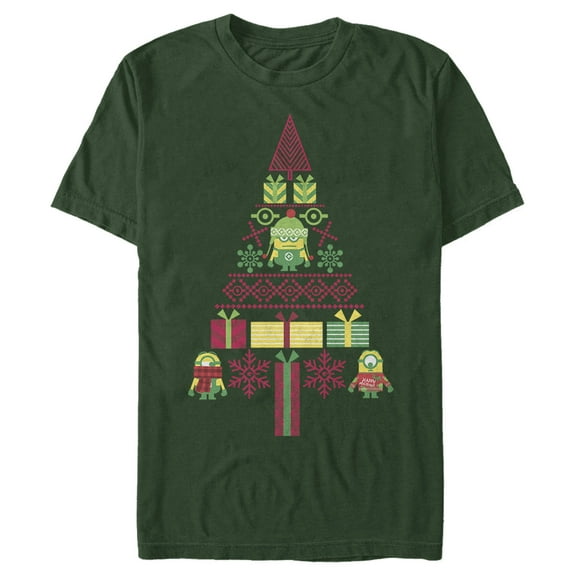 Men's Despicable Me Ugly Christmas Minons Tree 2D Graphic Tee Dark Green Medium
