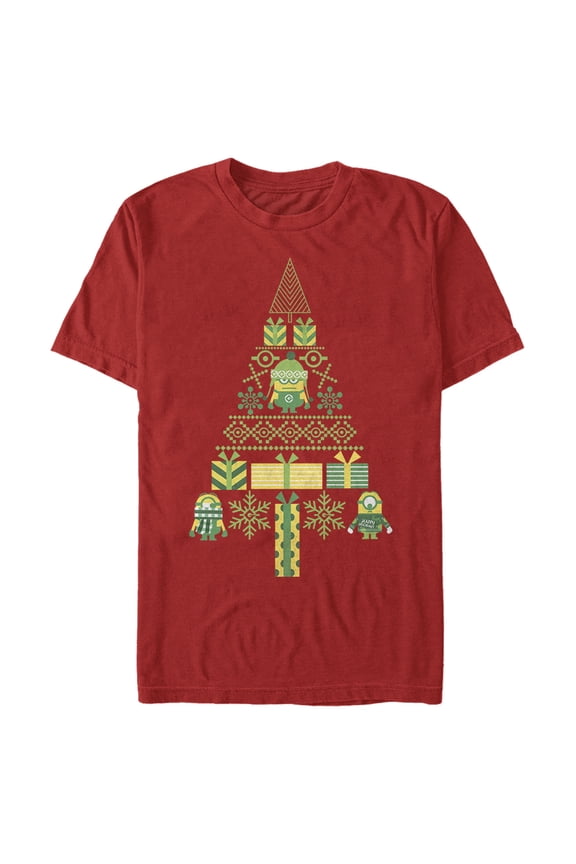 Men's Despicable Me Ugly Christmas Minons Tree 2D Graphic Tee Red Medium
