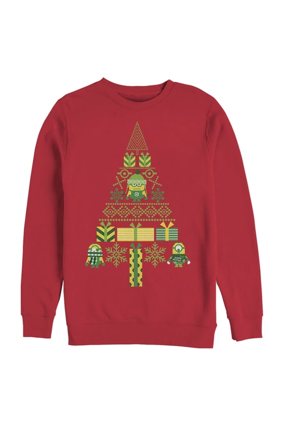 Men's Despicable Me Ugly Christmas Minons Tree 2D Sweatshirt Red X Large