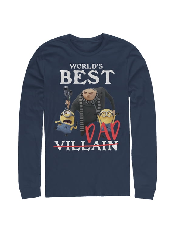 Men's Despicable Me World's Best Dad Gru and Minions Long Sleeve Shirt Navy Blue 2X Large