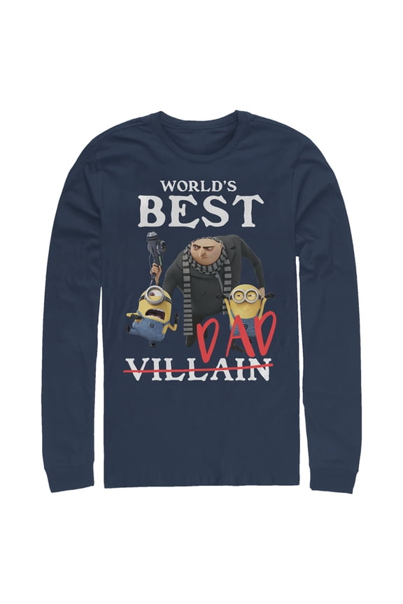 Men's Despicable Me World's Best Dad Gru and Minions Long Sleeve Shirt Navy Blue 2X Large