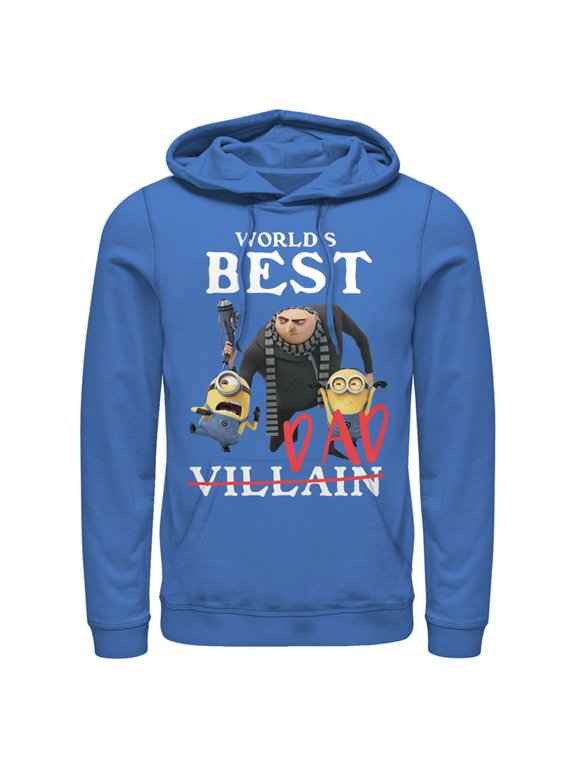 Men's Despicable Me World's Best Dad Gru and Minions Pull Over Hoodie Royal Blue Small