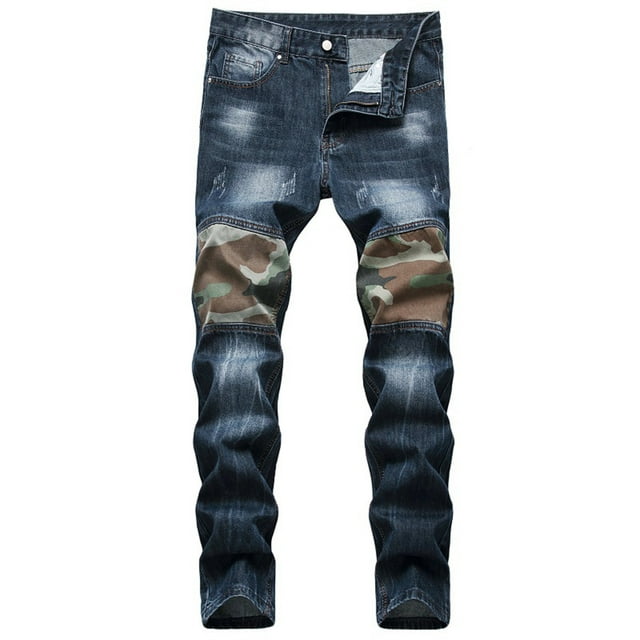 Men's Destroyed Skinny Jeans Stretch Slim Fit Ripped Patched Washed ...