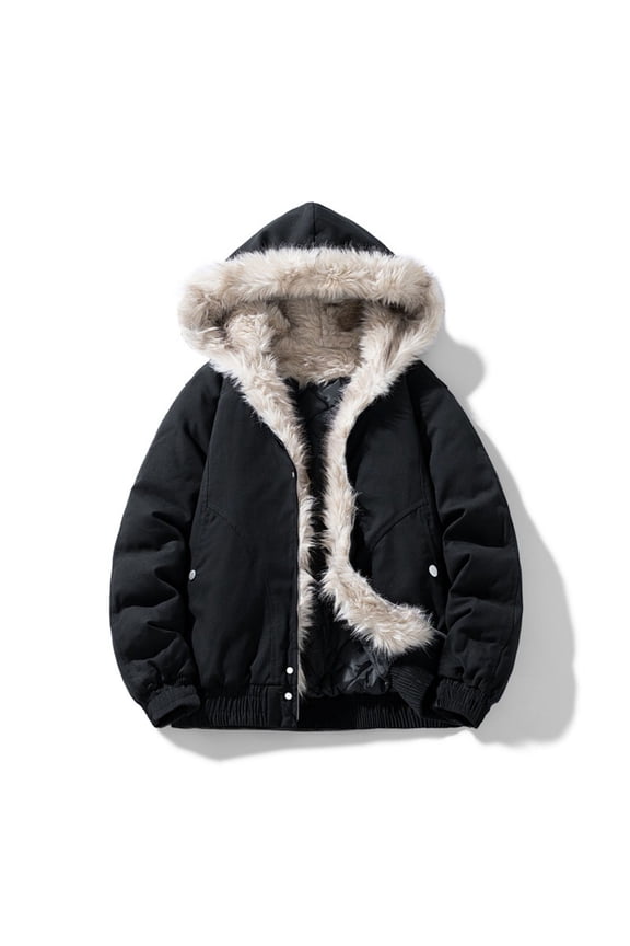 Men's Detachable Cap Hooded Jacket with Thickened Construction and Zipper Pockets for Cold