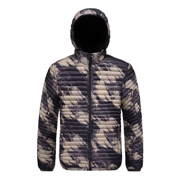 Men's Detachable Hooded Jackets Sstand Collar Front Zipper Print Coat Casual Thermal Winter Outwear With Zip Pockets (L, Khaki-C)