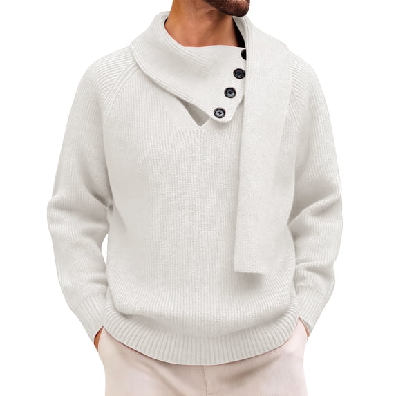 Men's Detachable Scarf Collar Knitted Turtleneck Pullover - White XL