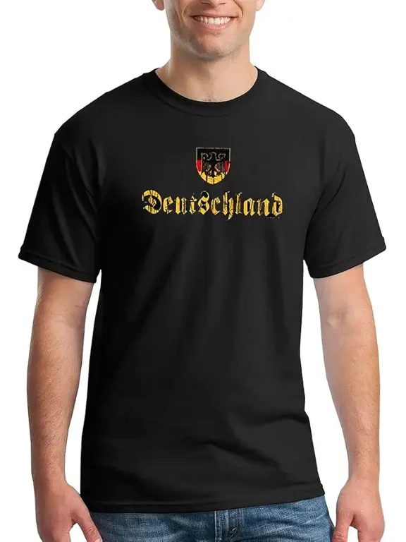 Men's Deutschland Germany Eagle Coat of Arms Retro Heritage Graphic T-Shirt Black Cotton Tee