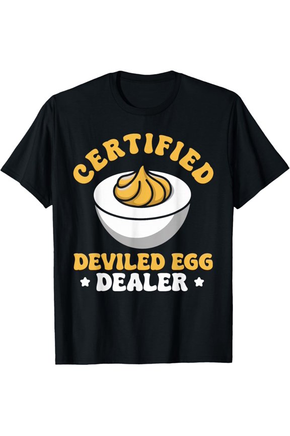 Men’s Deviled Eggs Graphic T-Shirt, Retro Funny Food Short Sleeve Crew Neck Tee