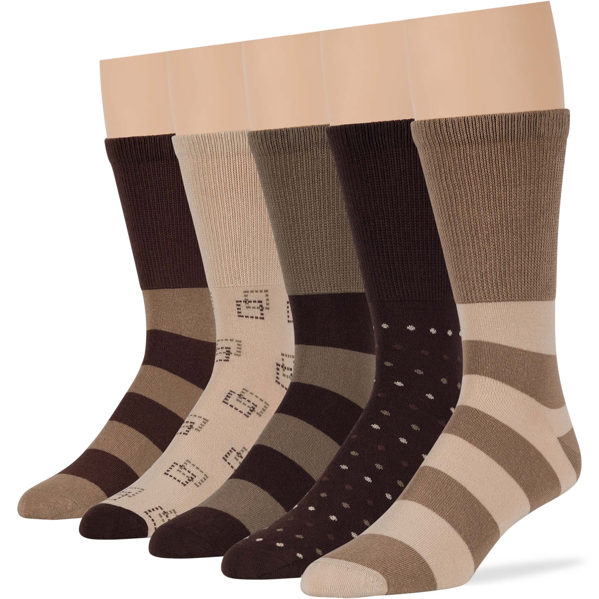 Men's Diabetic Cotton Crew Socks 5 Pack Large Stripe Pattern Sock