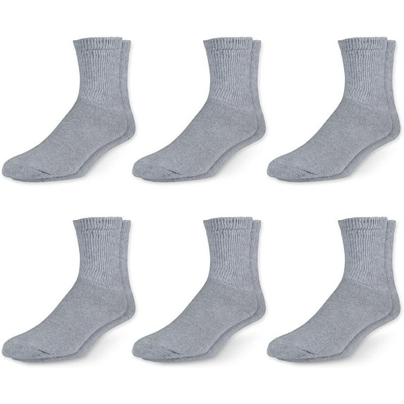 Men's Diabetic Cotton Crew Socks - Loose Fitting Non-Binding Top Circulatory Cushion Bottom Grey 6 Pairs, 13-15