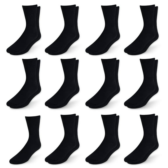 Men's Diabetic Cotton Crew Socks - Loose Fitting Non-Binding Top Circulatory Cushion Bottom White 6 Pairs, 10-13
