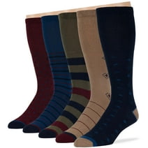 Men's Diabetic Cotton Mid Calf Socks - 5 Pack Large - Stripe Pattern - Sock Size 10-13 Shoe Size 9-12 L Dark Navy, Navy, Burgundy, Olive Green, Beige