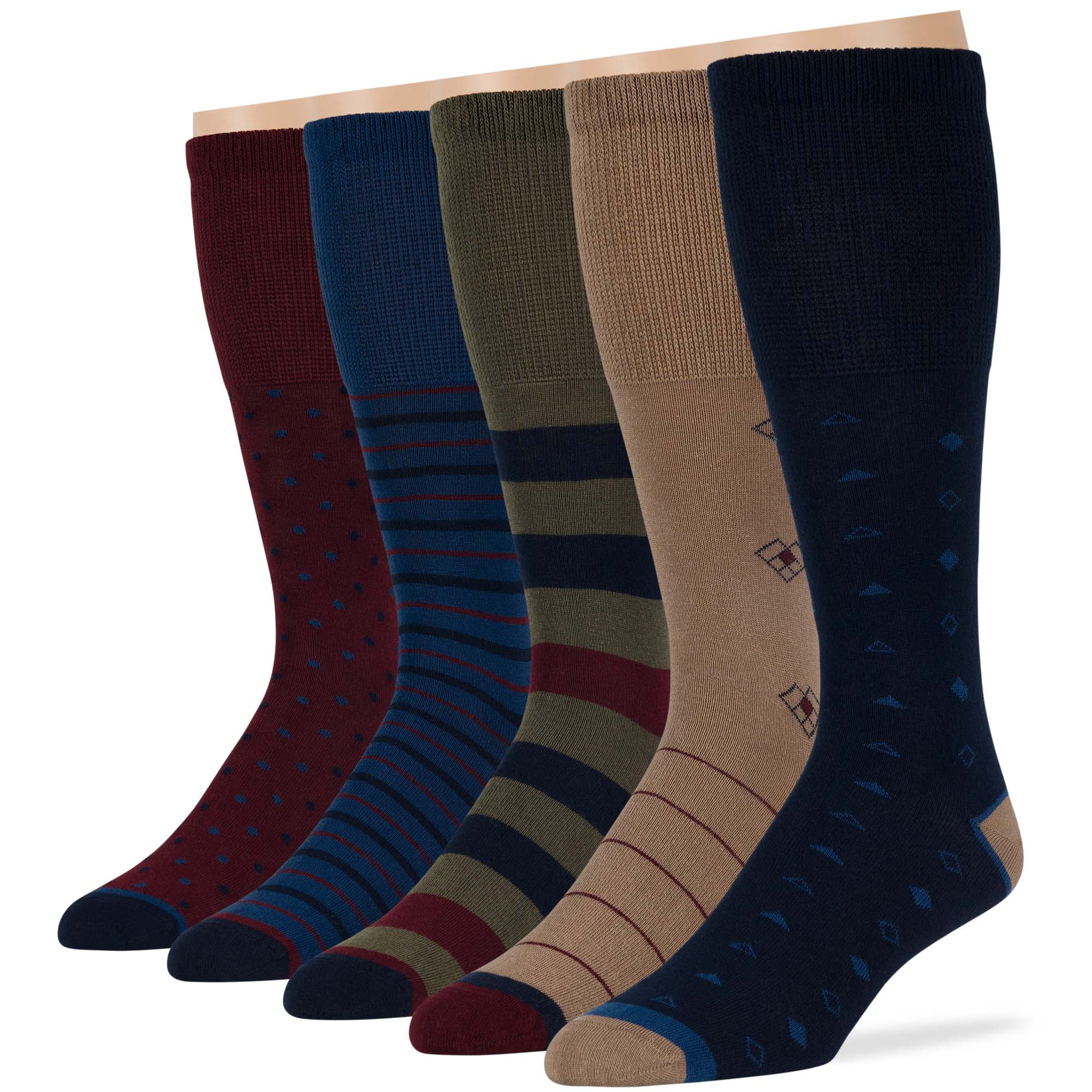 Men's Diabetic Cotton Mid Calf Socks 5 Pack XLarge Stripe Pattern Sock Size 1315 Shoe