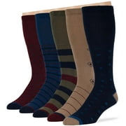 Men's Diabetic Cotton Mid Calf Socks - 5 Pack XLarge - Stripe Pattern - Sock Size 13-15 Shoe Size 12-15 XL Dark Navy, Navy, Burgundy, Olive Green, Beige
