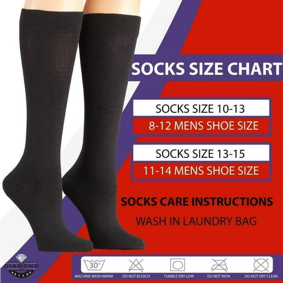 Men's Diabetic Over The Calf CREW SOCKS ”circulatory Health ~OTC~Knee High" (6 Pairs Black Socks Size 13-15) "KING SIZE"