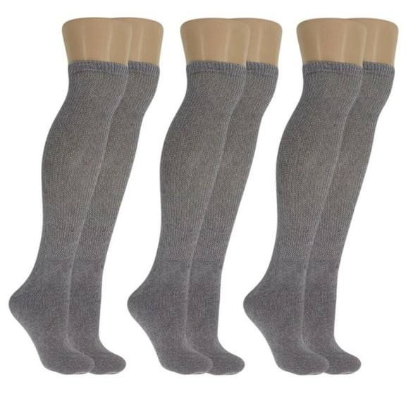 Men's Diabetic Over The Calf CREW SOCKS ”circulatory Health ~OTC~Knee High" (6 Pairs Gray Socks Size 10-13)