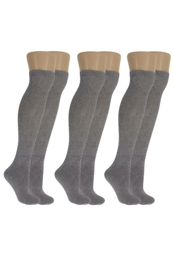 Men's Diabetic Over The Calf CREW SOCKS ”circulatory Health ~OTC~Knee High" (6 Pairs Gray Socks Size 10-13)