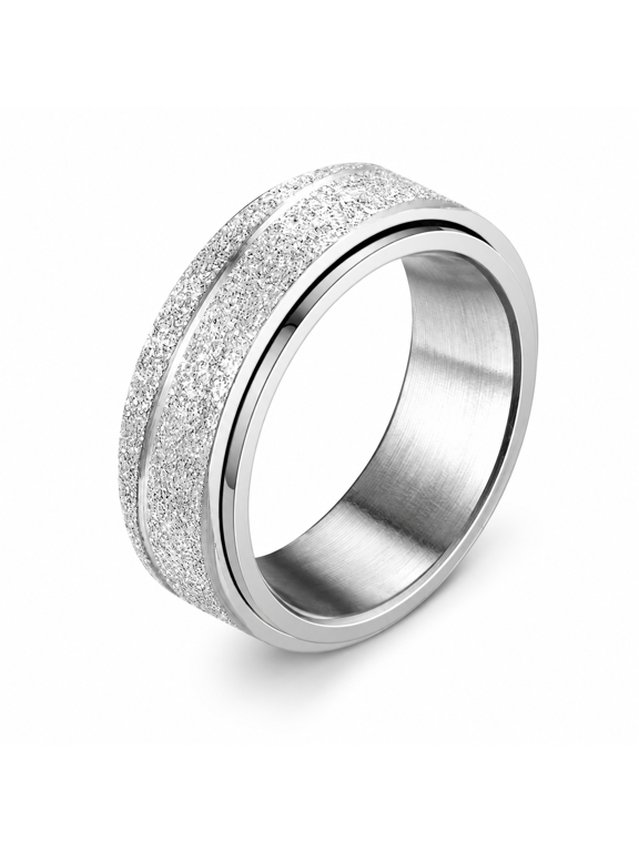 Men's Diagonal Sandblast Spinner Ring, Stainless Steel Rotating Band