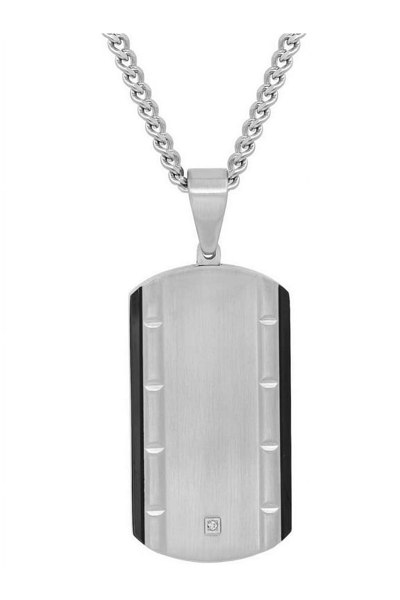 Men's Diamond Accent Stainless Steel Dog Tag Pendant Necklace Chain