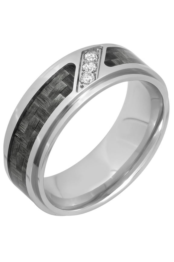 Men's Diamond Accent Stainless Steel with Gray Carbon Fiber Ring, 8mm