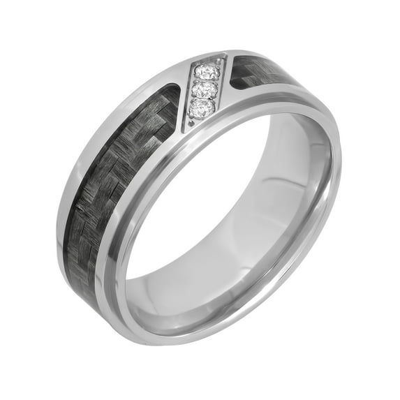 Men's Diamond Accent Stainless Steel with Gray Carbon Fiber Ring, 8mm