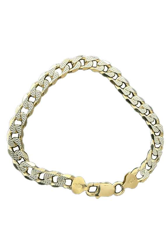 Men's Diamond Cut Bracelet 14K Gold Plated Real Solid 925 Sterling Silver Two Tone Italy Cuban 8.5" Inch x 8MM Thick 20 Grams