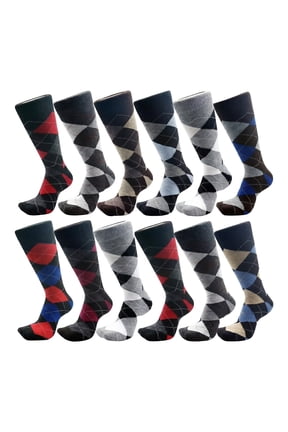 Men's Diamond Pattern Mid-Calf Dress Socks, Ribbed, 6 Pack