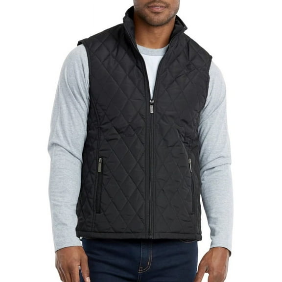 Men’s Diamond Quilted Puffer Vest Full Zip Up With Zippered Pockets Stand Collar Lightweight Causal Sleeveless Jacket Warmth Fall Winter Menswear Tops