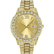Mens Diamond Watch Fashion Crystal Rhinestone Quartz Analog Watch Iced-Out Bracelet Wrist Watch