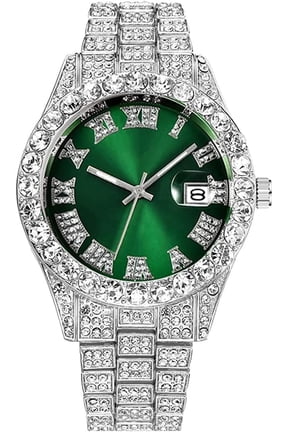 Men's Diamond Watch Fashion Crystal Rhinestone Quartz Analog Watch Iced-Out Bracelet Wrist Watch