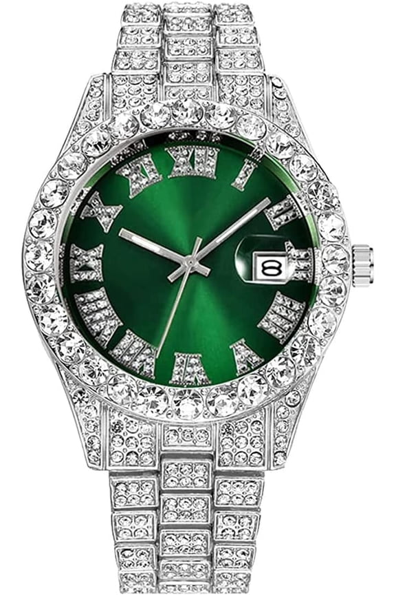 Men's Diamond Watch Fashion Crystal Rhinestone Quartz Analog Watch Iced-Out Bracelet Wrist Watch