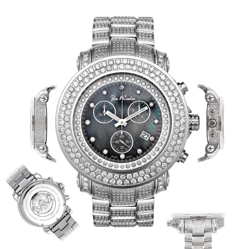 Men's Diamond Watch Joe Rodeo Junior JJU23 16.25 Ct Fully Loaded MOP Black Dial