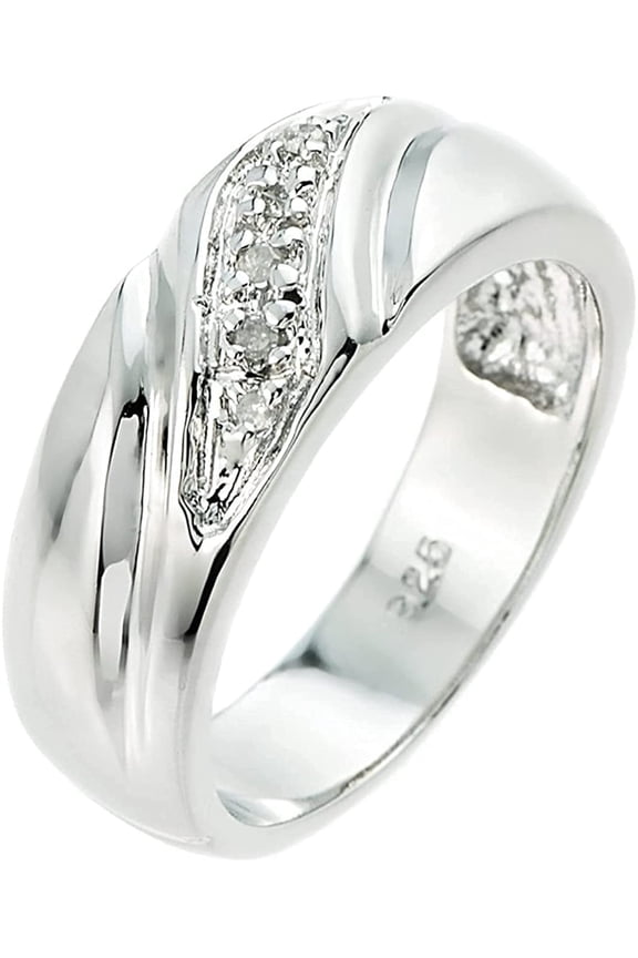 .925 Sterling Silver Diamond Wedding Band Men's Ring - Size 10