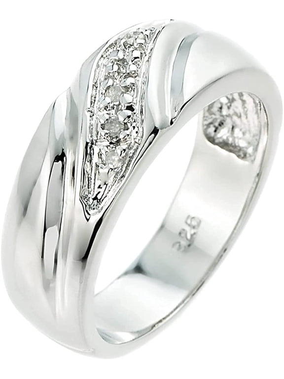.925 Sterling Silver Diamond Wedding Band Men's Ring - Size 10