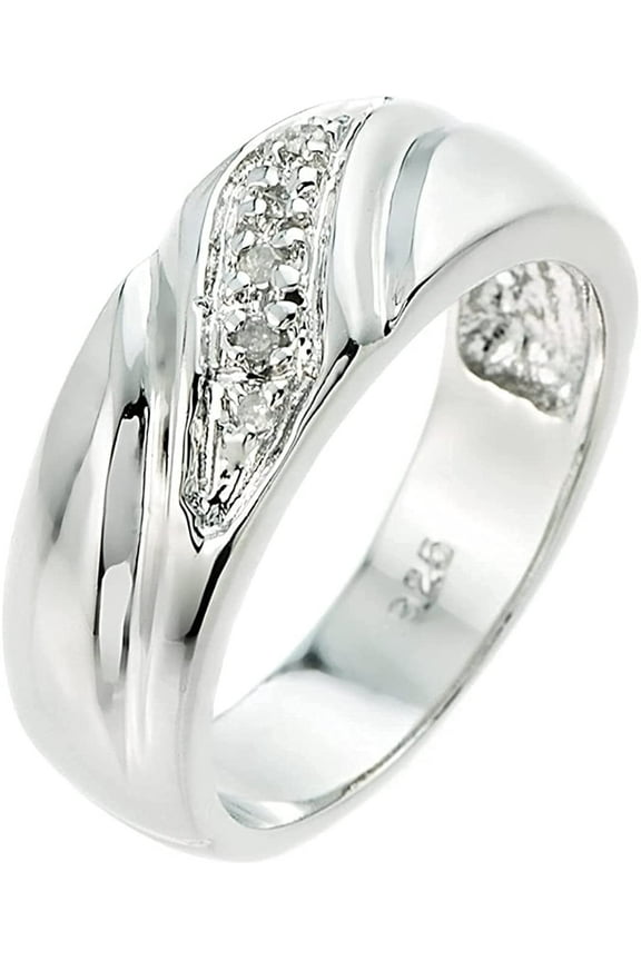 .925 Sterling Silver Diamond Wedding Band Men's Ring - Size 5.5