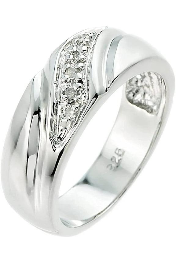 .925 Sterling Silver Diamond Wedding Band Men's Ring - Size 9