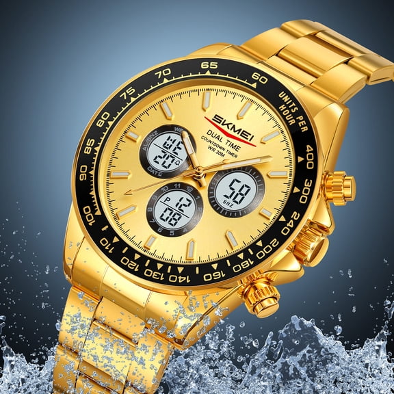 Men's Digital Analog Dual Display Sports Watch - Waterproof Outdoor Chronograph with Silicone or Stainless Steel Band