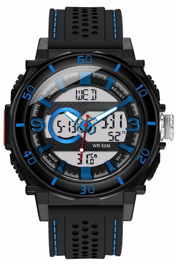 Men's Digital-Analog Sport Watch–Dual Time Display,Calendar, Alarm,Stopwatch,Waterproof Watch for Man with Silicone Strap Gift for Man
