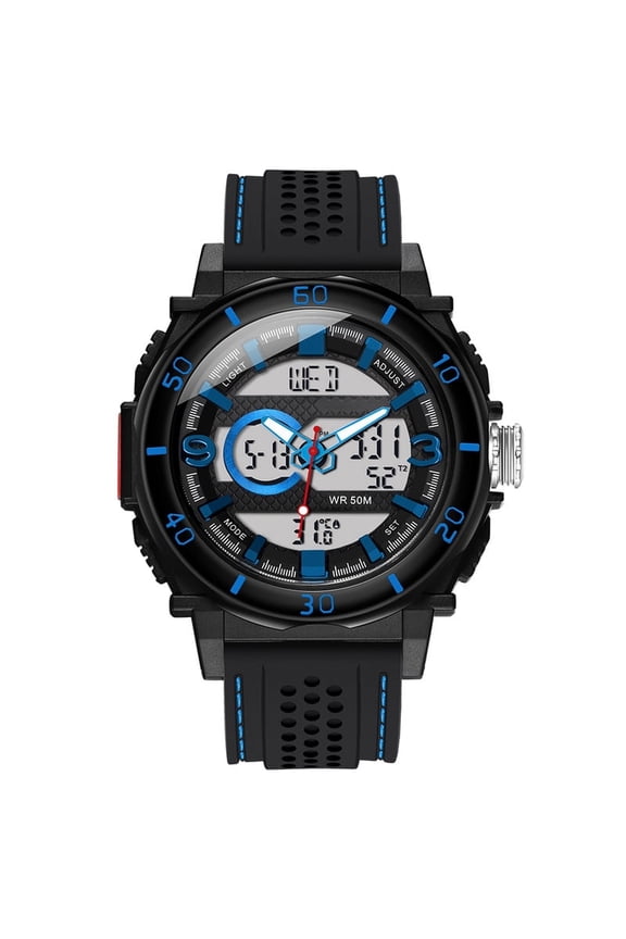 Men's Digital-Analog Sport Watch–Dual Time Display,Calendar, Alarm,Stopwatch,Waterproof Watch for Man with Silicone Strap Gift for Man