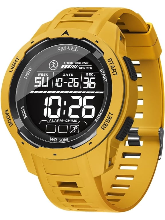 Men's Digital Black Sports Watches Large Face Waterproof Dual Time Stopwatch Alarm LED Back Light Count Down Wrist Watch