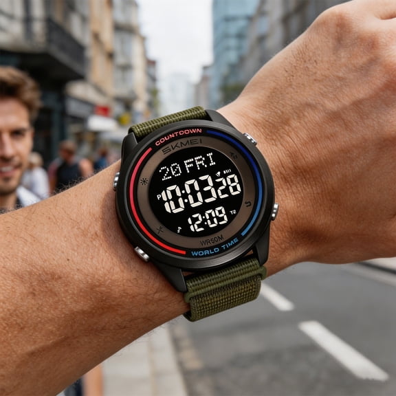 Men's Digital Chronograph Watch 45.5mm Large Luminous Display Waterproof Sport Watch, Multifunctional Alarm Stopwatch Timer, ABS Case Silicone Strap