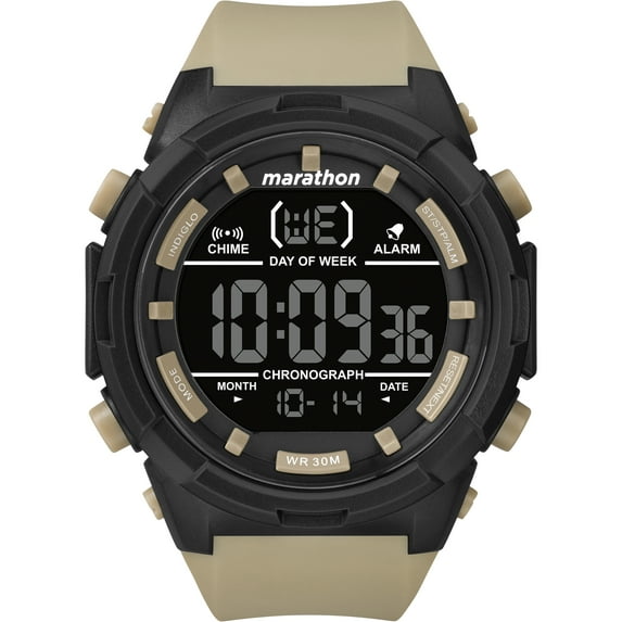 Men's Digital Full-Size Black/Brown Watch, Resin Strap