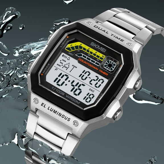 Men's Digital Multi-Function Watches Dual Time Alarm Stopwatch Countdown Backlight Waterproof Watch