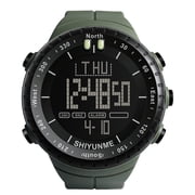 Mens Digital Sports Watch Military Green Outdoor Electronic Watch with Compass Bezel